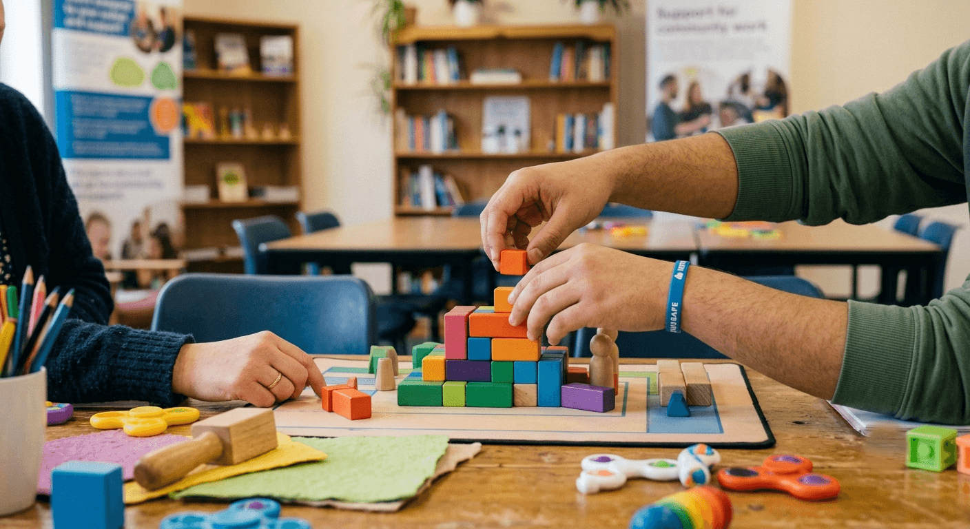 Illustration representing autism support across different life stages